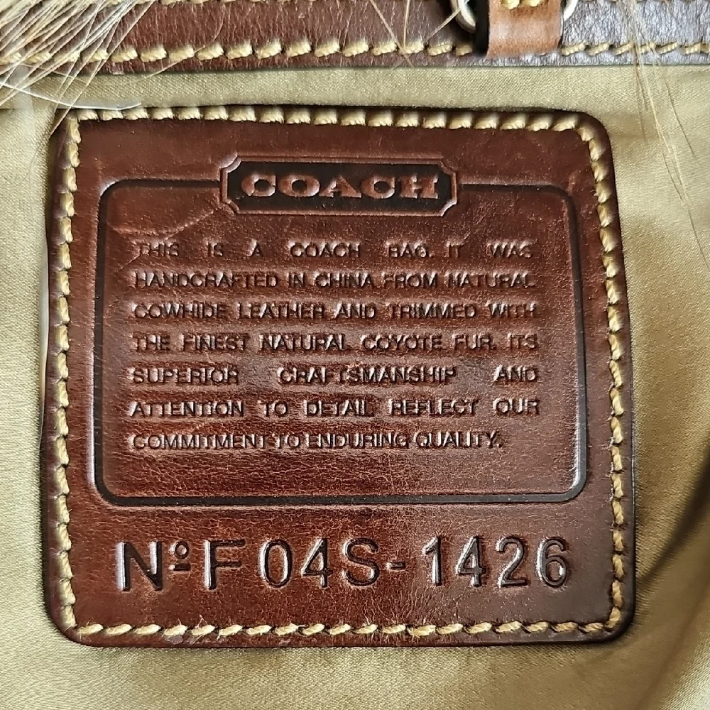 COACH Vintage 2004 Archival Piece Natural Cowhide & COYOTE FUR Hobo No. 1426 EUC